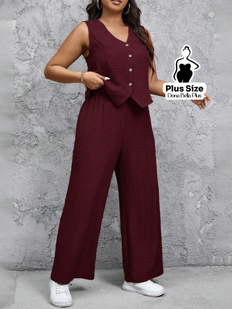 Conjunto com Blusa com Botões e Calça Pantalona Conjunto com Blusa com Botões e Calça Pantalona