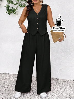 Conjunto com Blusa com Botões e Calça Pantalona Conjunto com Blusa com Botões e Calça Pantalona