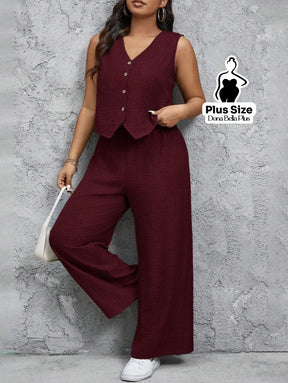 Conjunto com Blusa com Botões e Calça Pantalona Conjunto com Blusa com Botões e Calça Pantalona