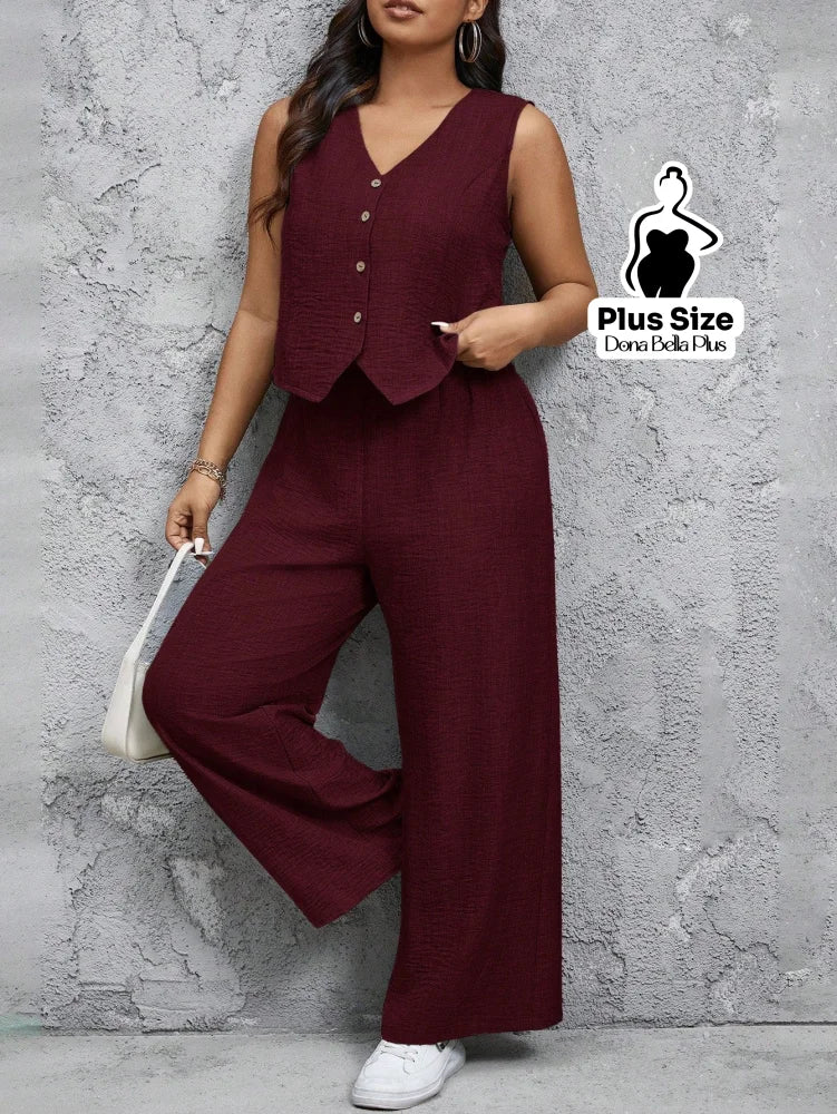 Conjunto com Blusa com Botões e Calça Pantalona Conjunto com Blusa com Botões e Calça Pantalona