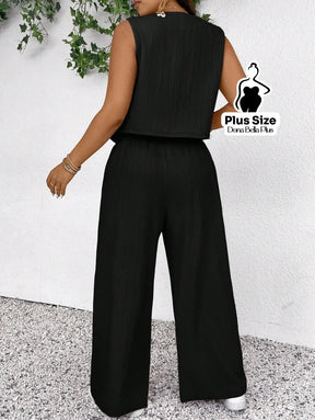 Conjunto com Blusa com Botões e Calça Pantalona Conjunto com Blusa com Botões e Calça Pantalona