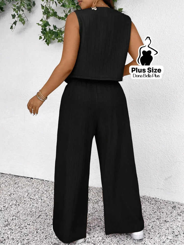 Conjunto com Blusa com Botões e Calça Pantalona Conjunto com Blusa com Botões e Calça Pantalona