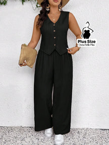 Conjunto com Blusa com Botões e Calça Pantalona Preto / G Conjunto com Blusa com Botões e Calça Pantalona