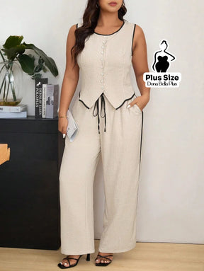 Conjunto com Blusa Botões Frontais e Calça de Cós Ajustável Conjunto com Blusa Botões Frontais e Calça de Cós Ajustável