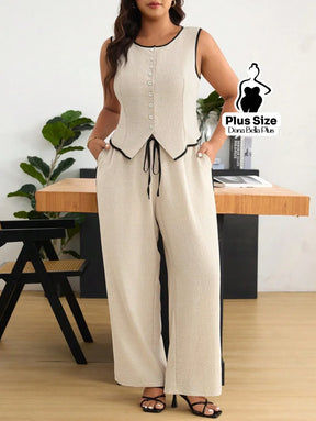Conjunto com Blusa Botões Frontais e Calça de Cós Ajustável Conjunto com Blusa Botões Frontais e Calça de Cós Ajustável