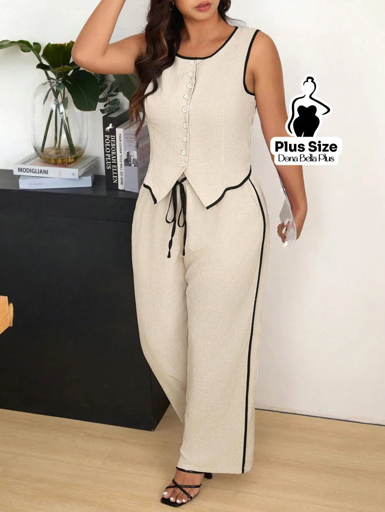 Conjunto com Blusa Botões Frontais e Calça de Cós Ajustável Conjunto com Blusa Botões Frontais e Calça de Cós Ajustável