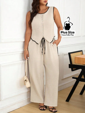 Conjunto com Blusa Botões Frontais e Calça de Cós Ajustável G Conjunto com Blusa Botões Frontais e Calça de Cós