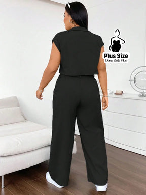 Conjunto Cropped com Calça Pantalona e Bolsos Frontais Conjunto Esportivo com Jaqueta Bicolor e Zíper Frontal