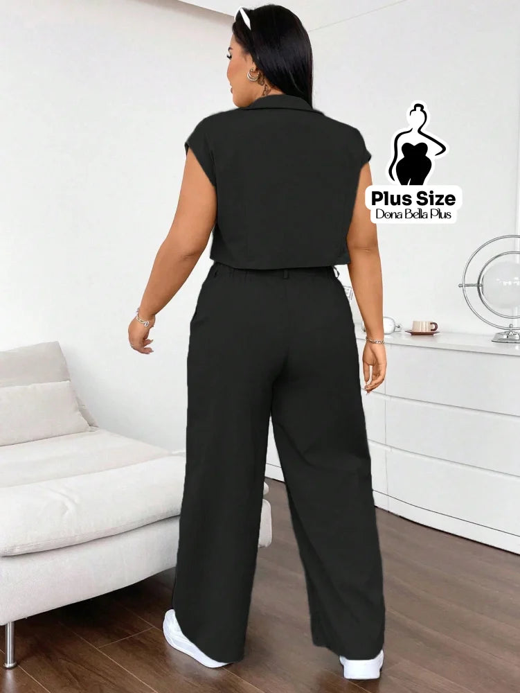 Conjunto Cropped com Calça Pantalona e Bolsos Frontais Conjunto Esportivo com Jaqueta Bicolor e Zíper Frontal