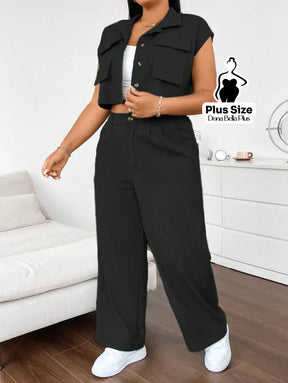 Conjunto Cropped com Calça Pantalona e Bolsos Frontais Conjunto Esportivo com Jaqueta Bicolor e Zíper Frontal