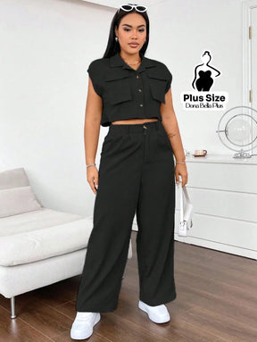 Conjunto Cropped com Calça Pantalona e Bolsos Frontais Conjunto Esportivo com Jaqueta Bicolor e Zíper Frontal