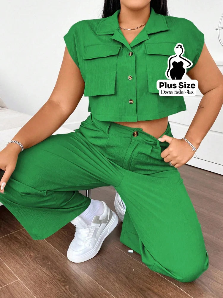 Conjunto Cropped com Calça Pantalona e Bolsos Frontais Conjunto Esportivo com Jaqueta Bicolor e Zíper Frontal