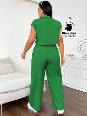 Conjunto Cropped com Calça Pantalona e Bolsos Frontais Conjunto Esportivo com Jaqueta Bicolor e Zíper Frontal