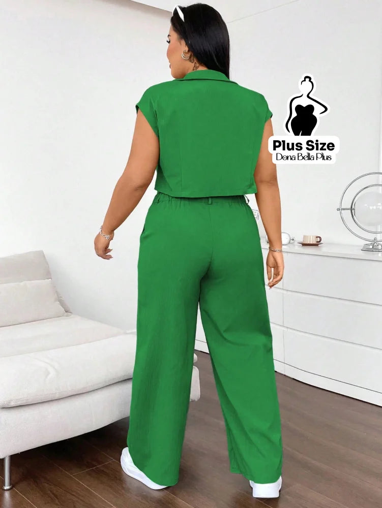 Conjunto Cropped com Calça Pantalona e Bolsos Frontais Conjunto Esportivo com Jaqueta Bicolor e Zíper Frontal