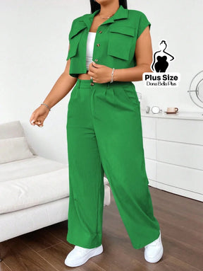 Conjunto Cropped com Calça Pantalona e Bolsos Frontais Conjunto Esportivo com Jaqueta Bicolor e Zíper Frontal