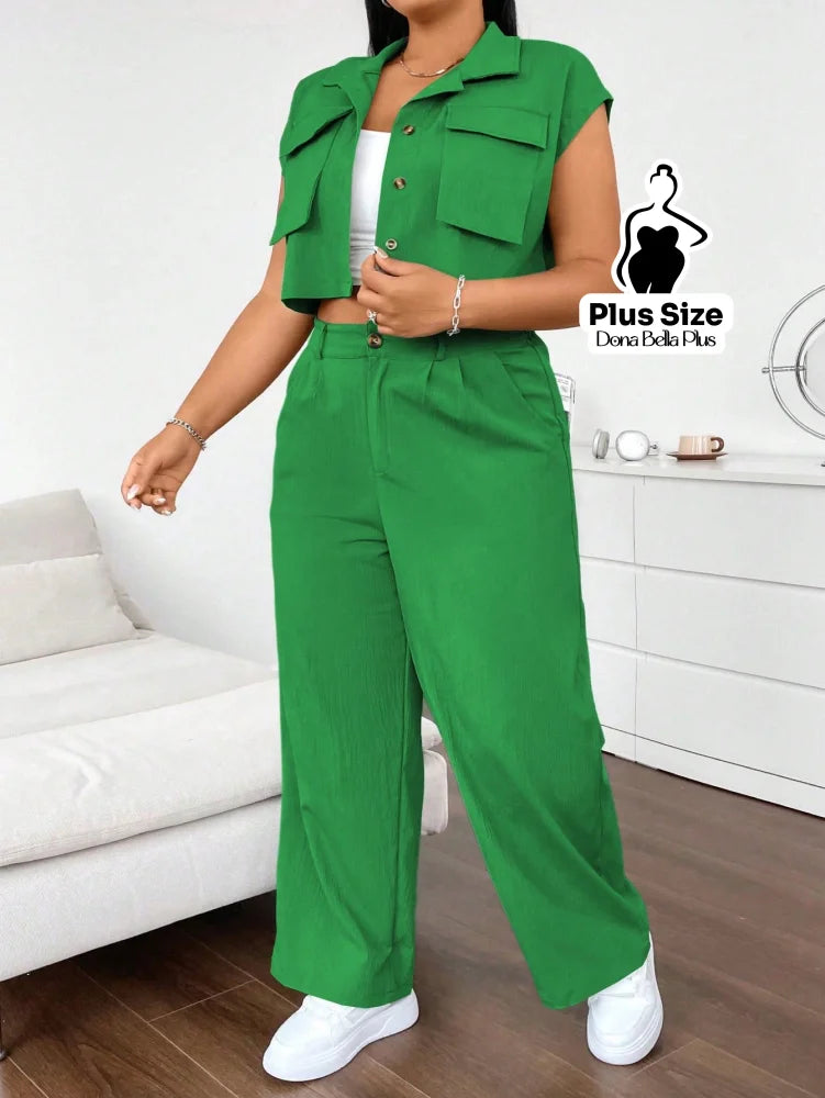 Conjunto Cropped com Calça Pantalona e Bolsos Frontais Conjunto Esportivo com Jaqueta Bicolor e Zíper Frontal