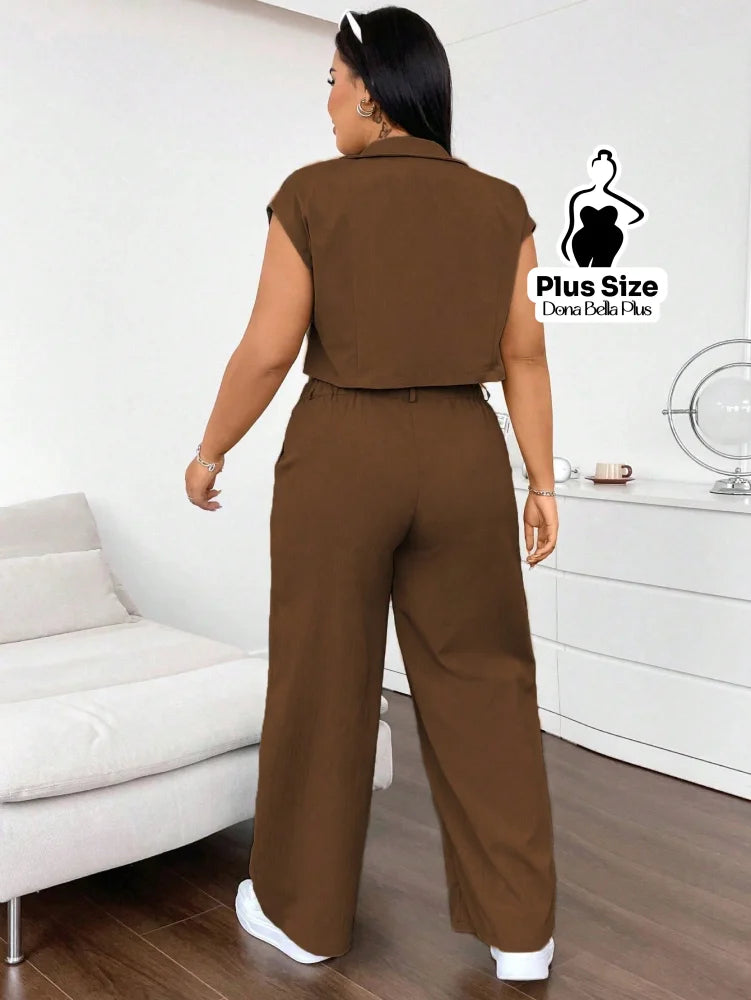 Conjunto Cropped com Calça Pantalona e Bolsos Frontais Conjunto Esportivo com Jaqueta Bicolor e Zíper Frontal