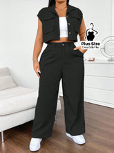 Conjunto Cropped com Calça Pantalona e Bolsos Frontais Preto / G Conjunto Esportivo com Jaqueta Bicolor e Zíper Frontal