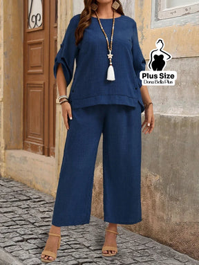 Conjunto de Linho com Blusa de Botões Laterais e Calça Conjunto de Linho com Blusa de Botões Laterais e Calça