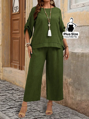 Conjunto de Linho com Blusa de Botões Laterais e Calça Conjunto de Linho com Blusa de Botões Laterais e Calça