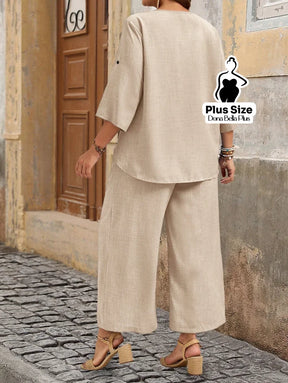 Conjunto de Linho com Blusa de Botões Laterais e Calça Conjunto de Linho com Blusa de Botões Laterais e Calça