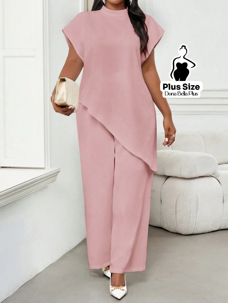 Conjunto Elegante com Blusa Assimétrica e Calça Reta Rosa Chiclete / G Conjunto Elegante com Blusa Assimétrica e Calça