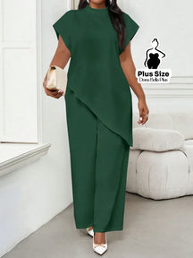Conjunto Elegante com Blusa Assimétrica e Calça Reta Verde Escuro / G Conjunto Elegante com Blusa Assimétrica e Calça