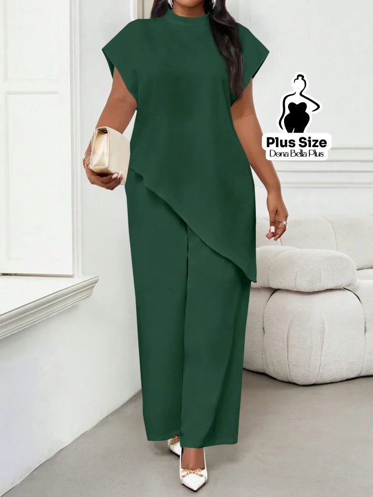 Conjunto Elegante com Blusa Assimétrica e Calça Reta Verde Escuro / G Conjunto Elegante com Blusa Assimétrica e Calça