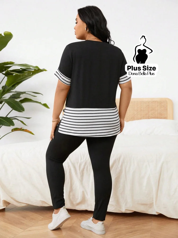 Conjunto Esportivo com Blusa Listrada e Calça Justa Conjunto Esportivo com Blusa Listrada e Calça Justa
