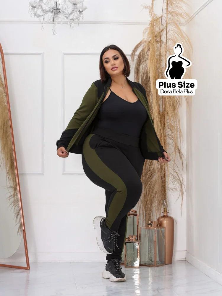 Conjunto Esportivo com Jaqueta Bicolor e Zíper Frontal Verde Militar / G Conjunto Esportivo com Jaqueta Bicolor e Zíper