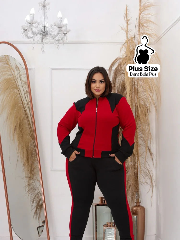Conjunto Esportivo com Jaqueta Bicolor e Zíper Frontal Vermelho / G Conjunto Esportivo com Jaqueta Bicolor e Zíper