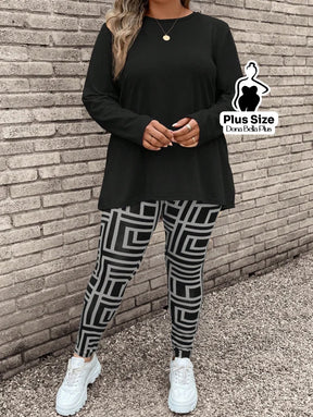 Conjunto Estampado com Blusa Básica e Calça Justa Conjunto Estampado com Blusa Básica e Calça Justa