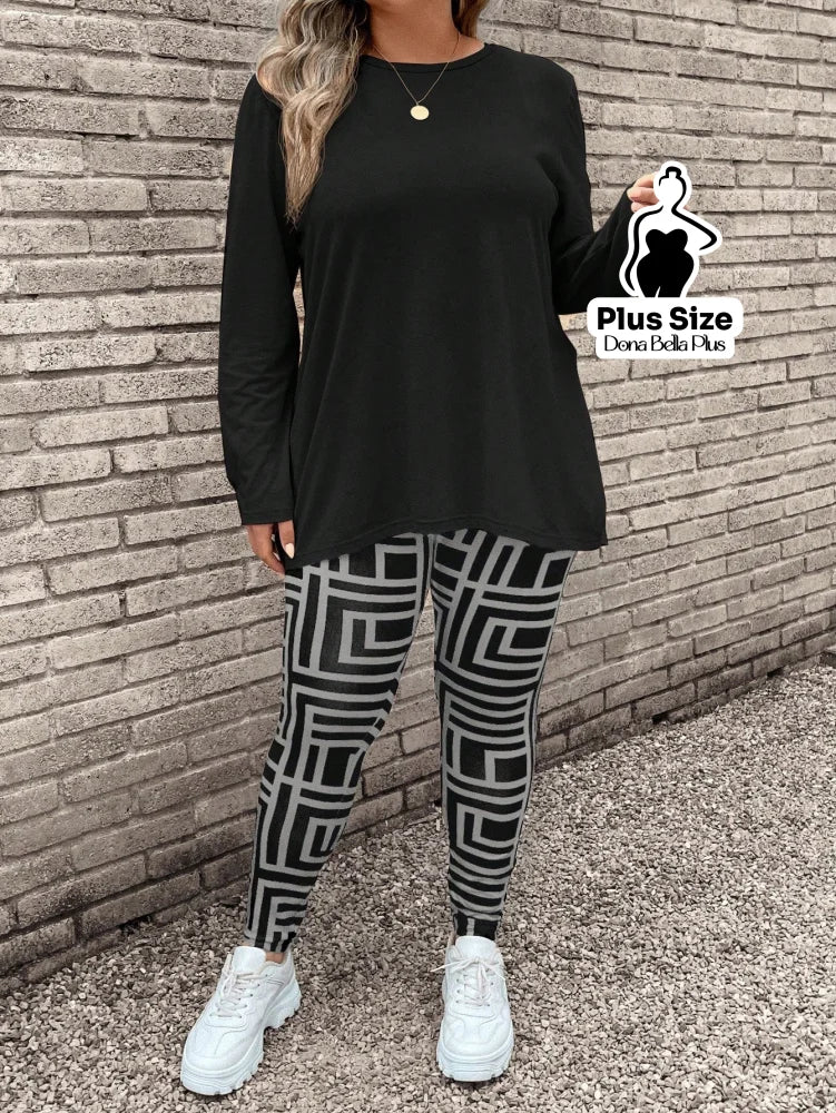 Conjunto Estampado com Blusa Básica e Calça Justa Conjunto Estampado com Blusa Básica e Calça Justa