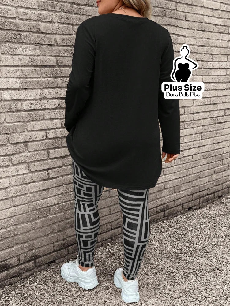 Conjunto Estampado com Blusa Básica e Calça Justa Conjunto Estampado com Blusa Básica e Calça Justa