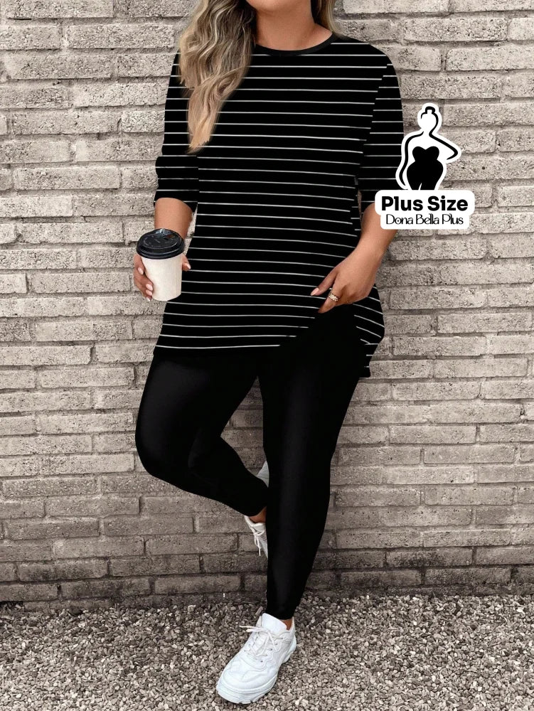 Conjunto Estampado com Blusa Básica e Calça Justa Cor 1 / G Conjunto Estampado com Blusa Básica e Calça Justa