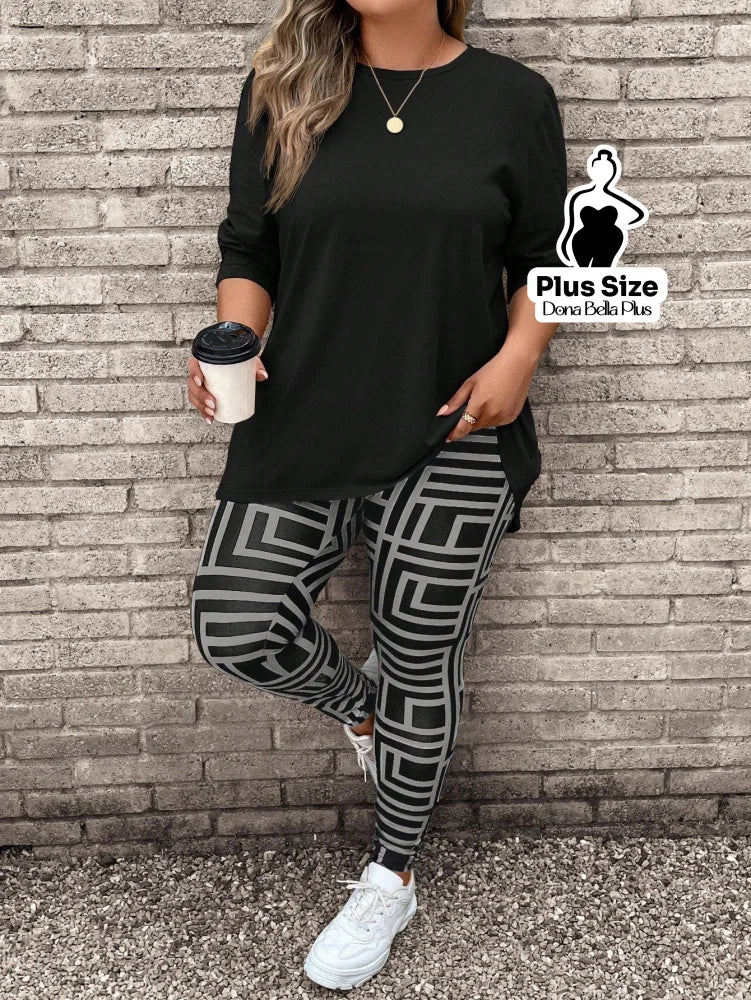 Conjunto Estampado com Blusa Básica e Calça Justa Cor 4 / G Conjunto Estampado com Blusa Básica e Calça Justa