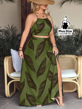 Conjunto Estampado com Cropped de Alça e Saia Longa Conjunto Estampado com Cropped de Alça e Saia Longa