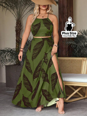 Conjunto Estampado com Cropped de Alça e Saia Longa Conjunto Estampado com Cropped de Alça e Saia Longa