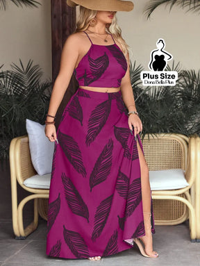 Conjunto Estampado com Cropped de Alça e Saia Longa Conjunto Estampado com Cropped de Alça e Saia Longa