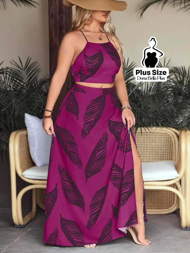 Conjunto Estampado com Cropped de Alça e Saia Longa Conjunto Estampado com Cropped de Alça e Saia Longa