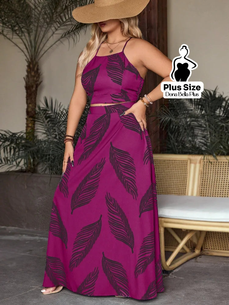 Conjunto Estampado com Cropped de Alça e Saia Longa Conjunto Estampado com Cropped de Alça e Saia Longa