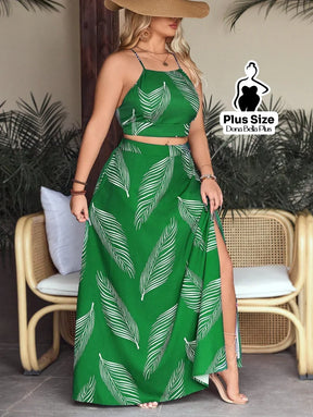 Conjunto Estampado com Cropped de Alça e Saia Longa Conjunto Estampado com Cropped de Alça e Saia Longa