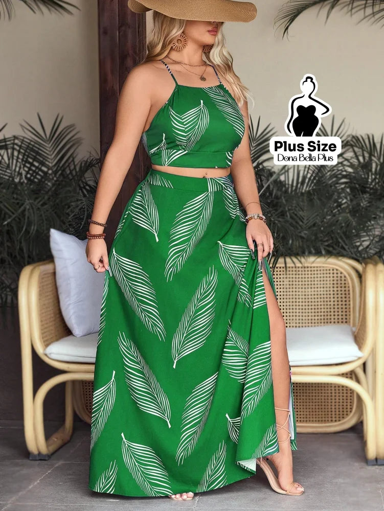 Conjunto Estampado com Cropped de Alça e Saia Longa Conjunto Estampado com Cropped de Alça e Saia Longa