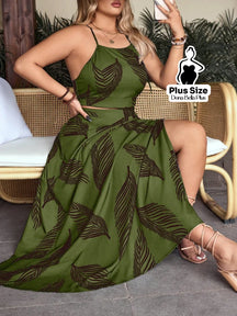 Conjunto Estampado com Cropped de Alça e Saia Longa Verde Militar / G Conjunto Estampado com Cropped de Alça e Saia