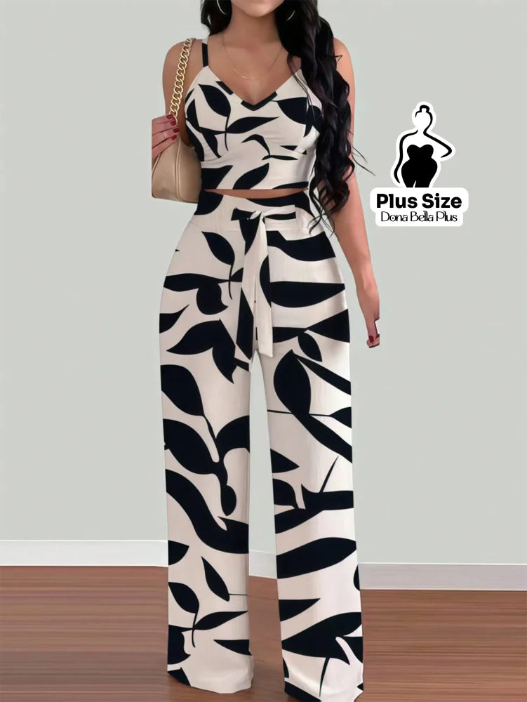 Conjunto Estampado com Cropped Transpassado e Calça Damasco / G Conjunto Estampado com Cropped Transpassado e Calça