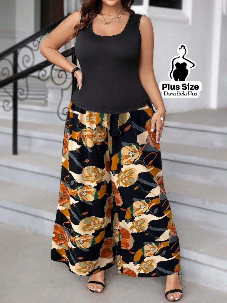 Conjunto Estampado com Regata Lisa e Calça Pantalona Conjunto Estampado com Regata Lisa e Calça Pantalona