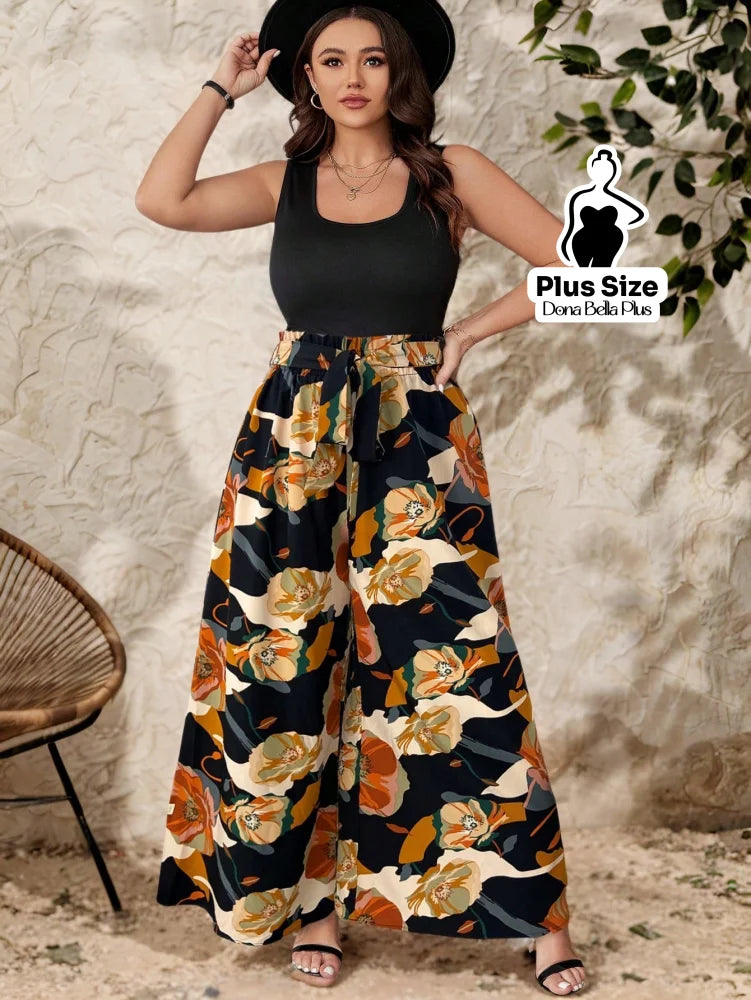 Conjunto Estampado com Regata Lisa e Calça Pantalona Conjunto Estampado com Regata Lisa e Calça Pantalona