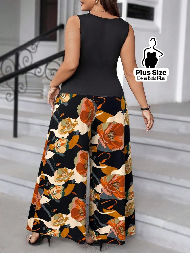 Conjunto Estampado com Regata Lisa e Calça Pantalona Conjunto Estampado com Regata Lisa e Calça Pantalona