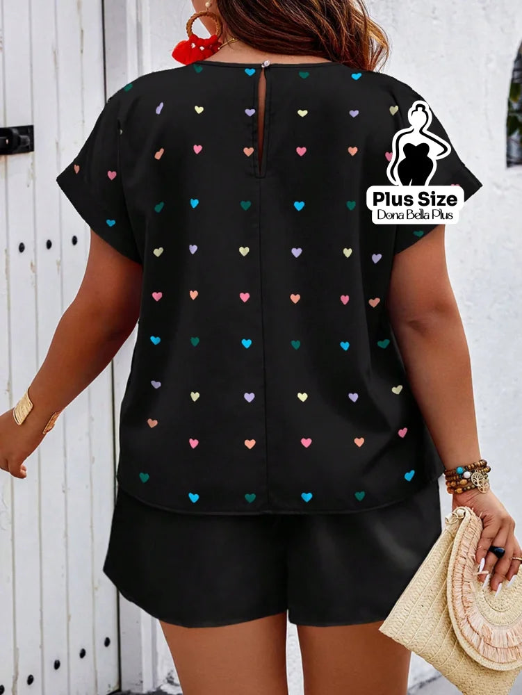 Conjunto Estampado de Corações com Blusa e Shorts Conjunto Estampado de Corações com Blusa e Shorts
