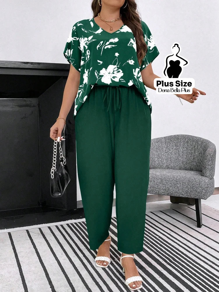 Conjunto Floral com Blusa Solta e Calça de Amarrar Verde / G Conjunto Floral com Blusa Solta e Calça de Amarrar